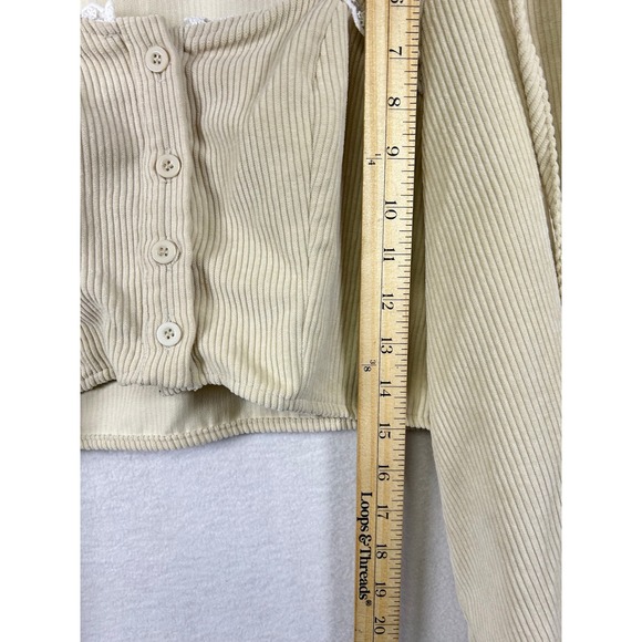SHEIN MOD Corduroy Puff Sleeve Square Neck Cropped Top Beige Size L - Picture 7 of 8